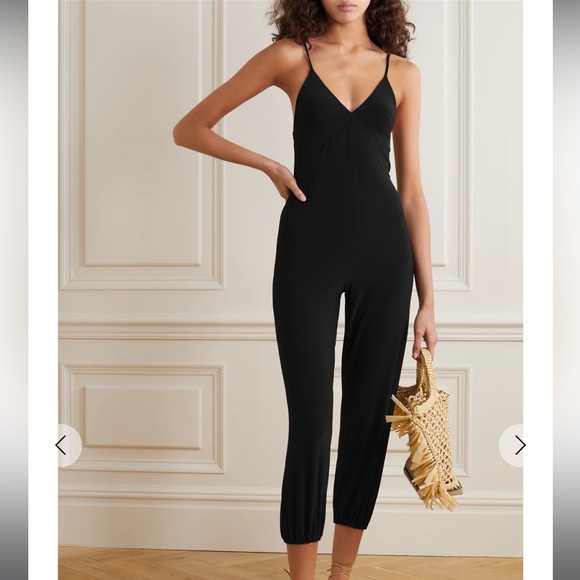 Norma Kamali Pants - NORMA KAMALI Black Stretch-jersey jumpsuit Small